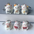 Flocked White Lucky Cat Keychains Lobster Clasp 6 Styles view 1
