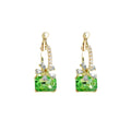 Green Square Crystal Look Flower Hoop Dangle Earrings view 5