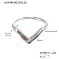 Stainless Steel V Shape Zircon Open Rings Gold Steel Six Styles view 8
