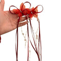 Red Organza Butterfly Duckbill Hair Clip Crystal Ribbon Tassel view 5
