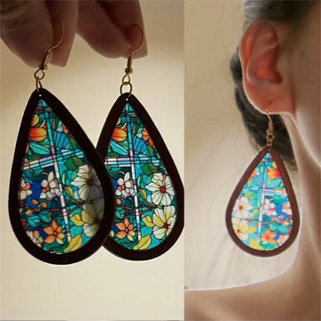 Printed Teardrop Hook Earrings In Five Color Patterns