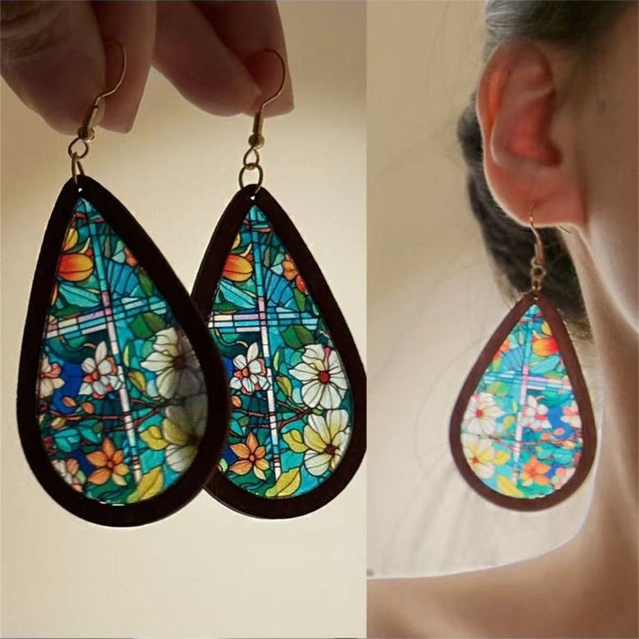 Printed Teardrop Hook Earrings In Five Color Patterns