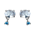 Silver Tone Large Clear Oval Stone Small Blue Stone Stud Earrings view 5