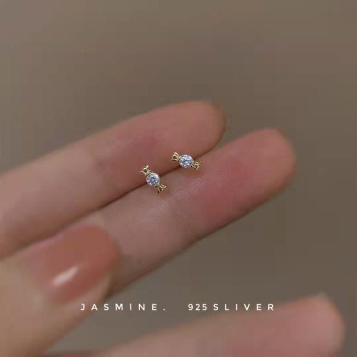 Gold Tone Multicolor Candy Stone Mini Stud Earrings For Women