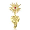 Gold Tone Sun Eye Brooch With Red Eye And Heart Drop view 1
