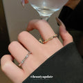 Silver Tone Bamboo Texture Open Ring With Clear Stones And Unlisted Gold Style view 3
