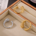 Open Teardrop Hammered Rings Gold Steel Free Size Adjustable view 2