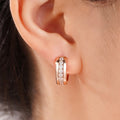 Rose Gold Hoop Earrings Clear CZ Channel Filigree Inner Face view 3