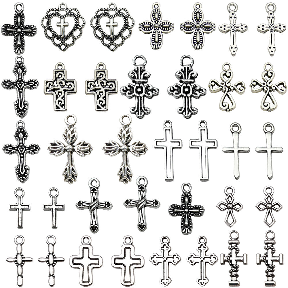 Antique Silver Zinc Alloy Cross Charm Pendant for DIY Necklace Earring Keychain Jewelry Making