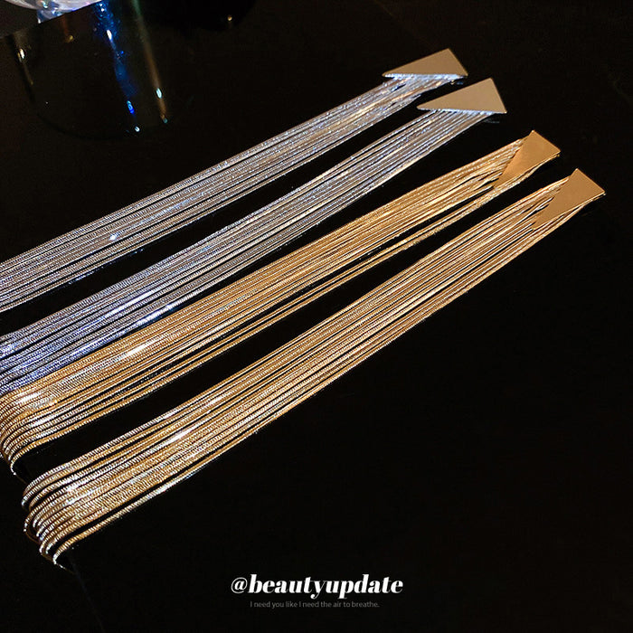 Long Metallic Fringe Earrings in Gold and Silver Tones