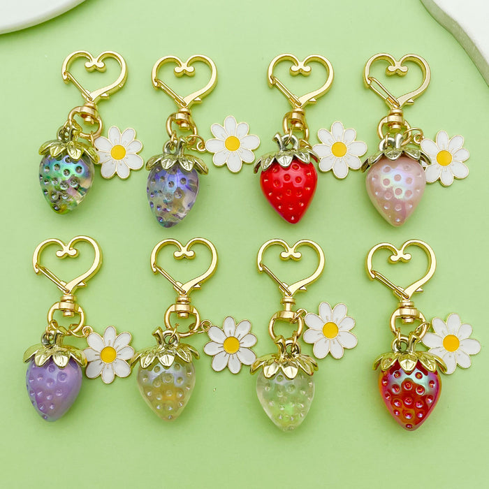 Strawberry, Cherry and Orange Charm Keychains in 21 Pictured Variations for Bags and Keys