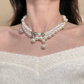 Double Strand White Pearl And Crystal Necklace Pendant Jewelry view 3