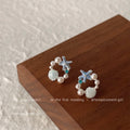 Silver Blue Starfish Shell Pearl Circle Stud Earrings view 4