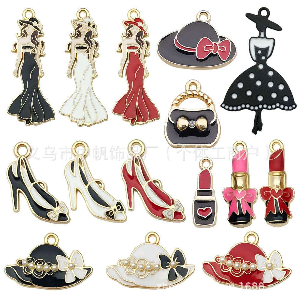 Enamel Zinc Alloy Hat High Heel Lipstick Bag Charm Pendants for DIY Fashion Jewelry