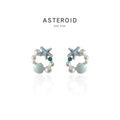 Silver Blue Starfish Shell Pearl Circle Stud Earrings view 1