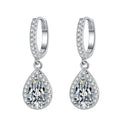 Silver Tone Teardrop Halo CZ Drop Huggie Hoop Earrings view 1