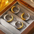 Chunky Two-Tone Huggie Hoop Earrings Gold Steel Metal Pair view 4