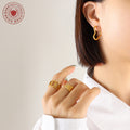 Geometric Shape Huggie Hoop Earrings Gold Steel Mix view 4