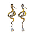 Mixed Metal Snake Drop Stud Earrings with Crystal Tips view 5