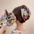 Floral Fabric Dual Layer Hair Claw and Ruffle Scrunchie view 2