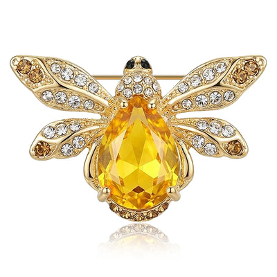 Crystal Bee Brooch With Large Teardrop Gem shown from the front on a white background