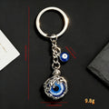 Silver Tone Dragon Frame Blue Evil Eye Metal Keychain view 4