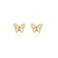 White and Pink Butterfly Small Gold Tone Stud Earrings view 5