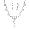 Black Silver Tone Floral Branch Teardrop Metal Necklace and Earring Set view 5