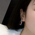 Rainbow Crystal Rectangle Drop Earrings in Silver Tone view 3