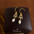 Gold Fishhook Filigree CZ White Pearl Drop Earrings view 1