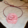 Satin Rose Flower Cord Choker Necklace Six Color Styles view 11