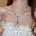 Silver Y Drop Teardrop Necklace Clear Champagne or Blue view 3