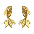 Matte Gold Koi Carp Fish Stud Earrings Textured Pair view 5