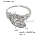 Zircon Pave Leaf Open Ring Stainless Steel Two Finishes view 6