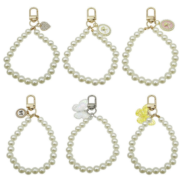Pearl-Look Loop Butterfly and Rose Wristlet Keychains