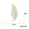 Matte Gold Long Feather Brooch With Three Curved Crystal Rows view 5