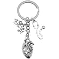 Two Silver Tone Ambulance Syringe and Heart Keychains view 5
