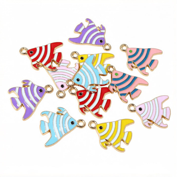 Striped Enamel Tropical Fish Charms in Seven Color Styles