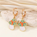 Gold Tone Enamel Flower Mushroom Huggie Drop Earrings in Six Colors view 6