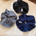 Pinstripe Fabric Scrunchie Mini Bow Print Black Style view 3