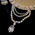 Silver Multi Layer Crystal Necklace Teardrop Pendant view 6