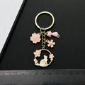 Pink Cat Sakura and Faux Pearl Enamel Charm Keychain view 3