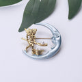 Crescent Moon And Fairy Brooch In Gold Tone With Blue Accent view 3