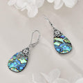 Silver Abalone Teardrop Lever Back Earrings Flower Butterfly view 3
