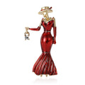 Lady in Gown Brooch Black Blue or Red Enamel Hat Metal Pin Brooch view 5