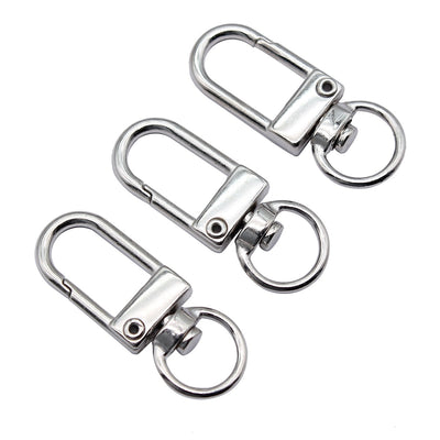 Swivel Snap Hooks with Round Rings in Six Metal Finishes shown in image 1, highlighting a rectangular spring gate, swive