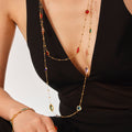 Gold Bead Station Necklace Czech Glass Marquise Round Stones view 1