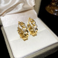 Gold Tone Textured Twisted Openwork Huggie Hoop Earrings view 6