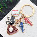 Red Blue Baseball Glove Shoe and Ball Metal Keychain view 1