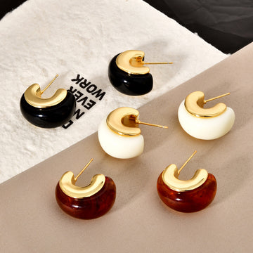 Color Resin Chunky Hoop Studs with Gold Tone Inner Curves